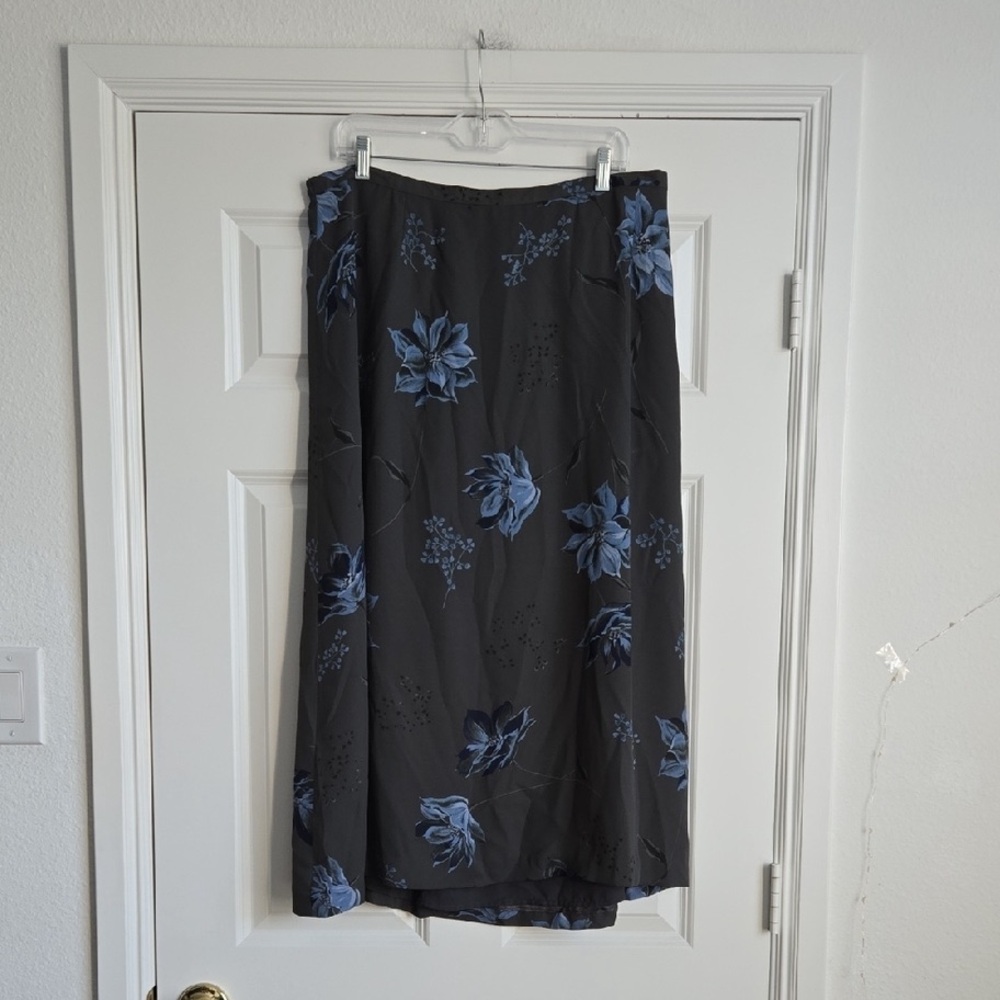 Chaus Black and Blue Floral Midi Skirt